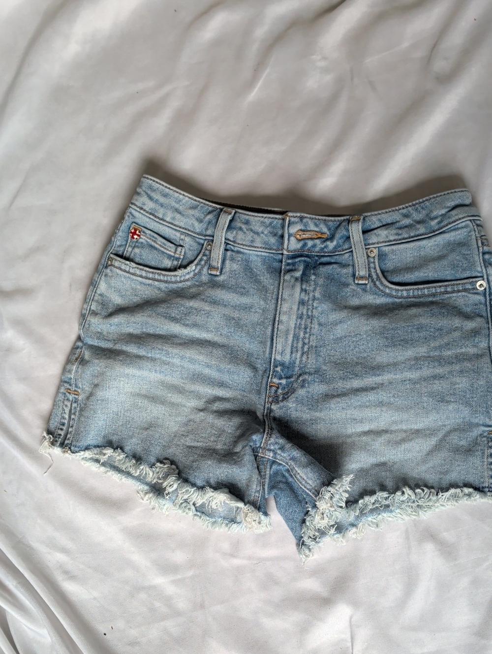 Hudson Jeans Light Blue Distressed Frayed Hem Denim Shorts